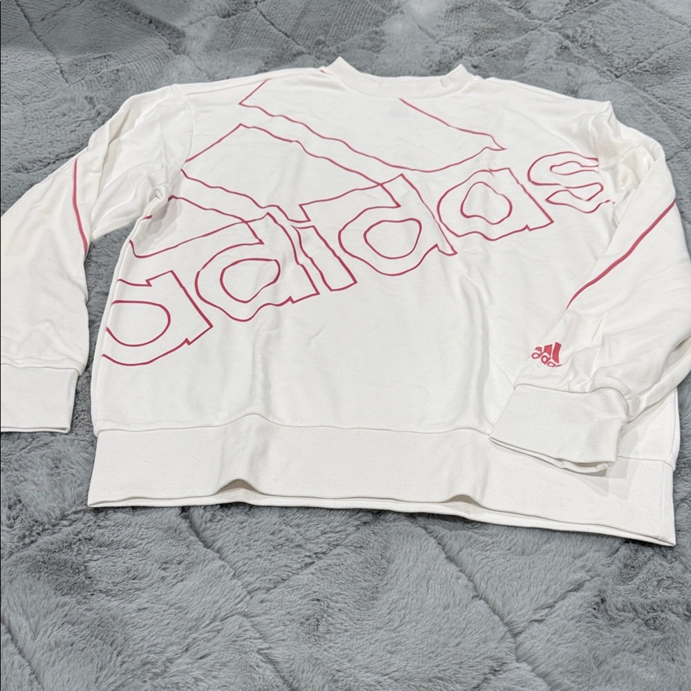 adidas Women’s Crewneck Sweater in White with Pink Details